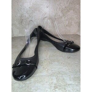 Dressy Business Casual Ballet Flats Women Sz 10M Buckle Strap Black Shoes